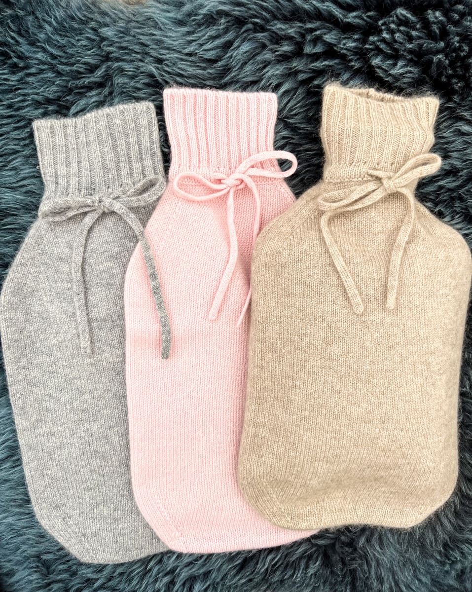 Kaschmir Wärmflaschenbezug COZY grau, beige und rosa