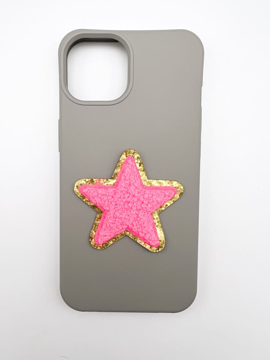 Sticker Stars pink mit Handyhülle grau