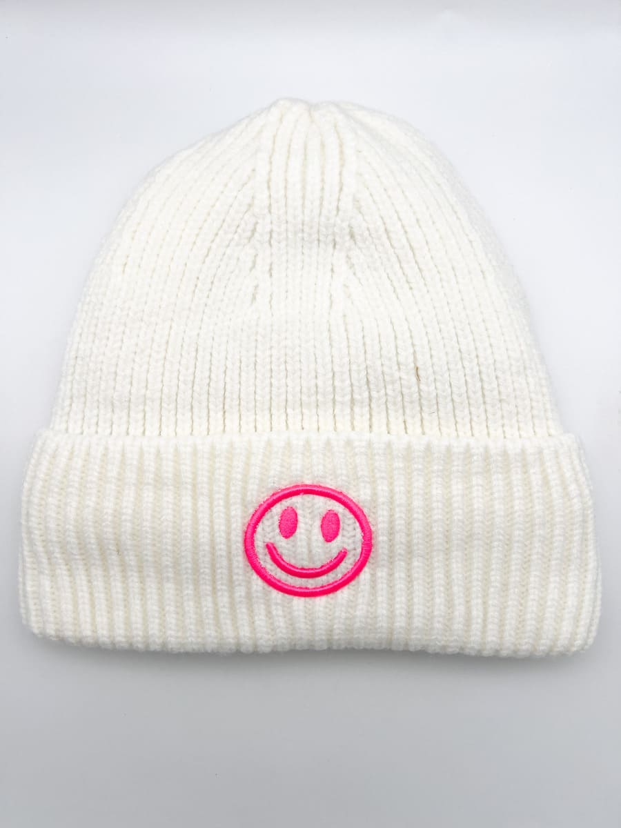 Smiley Mütze braun weiß mit pink