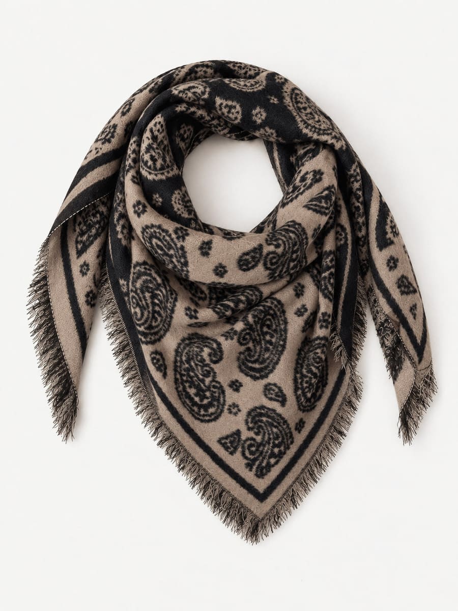 Dreieckstuch PAISLEY schwarz beige rückseite