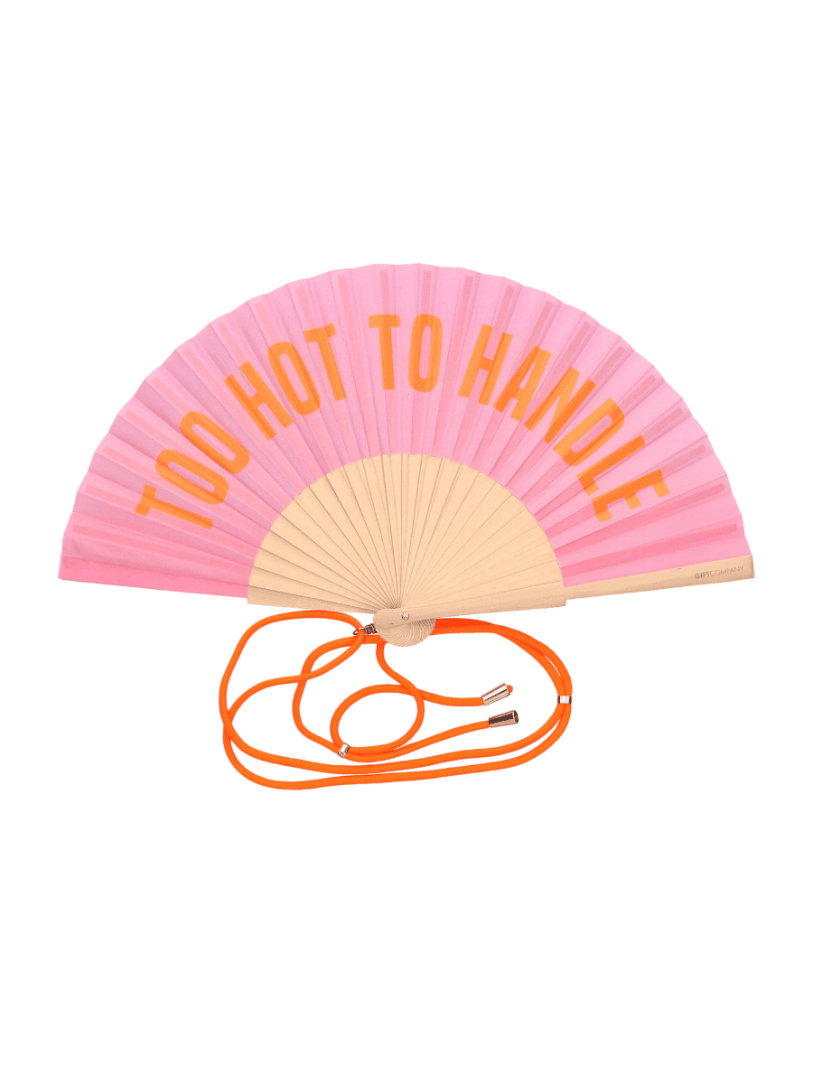 Fächer zum Umhängen mit Schrift too hot to handle
