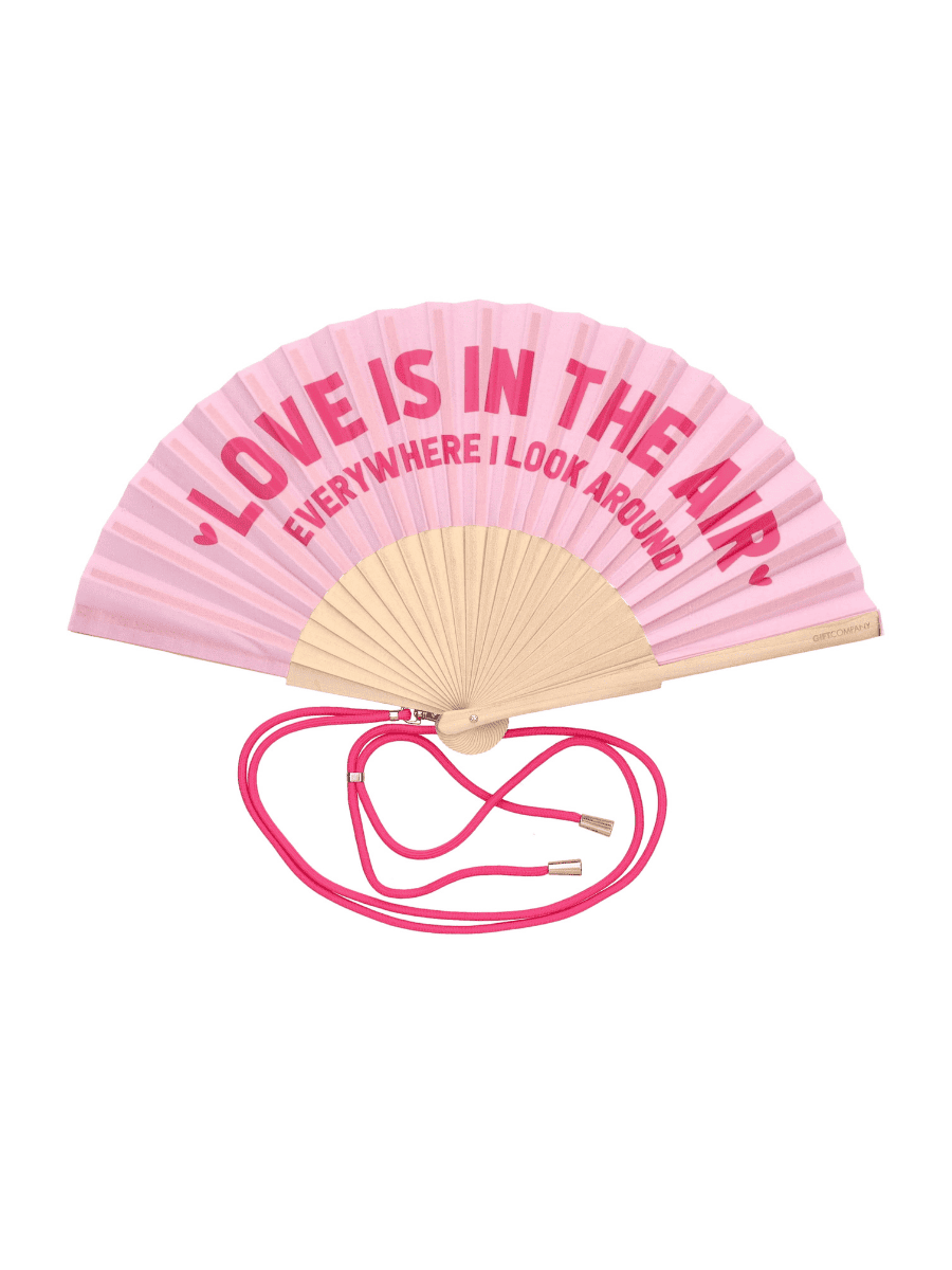 Fächer zum Umhängen in rosa mit Schriftzug Love is in the Air