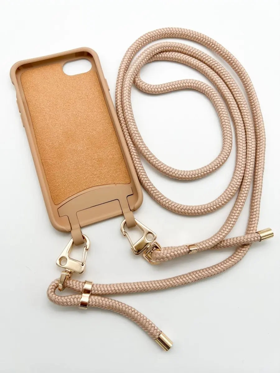 handyhülle mit ösen und kordel beige Handykette