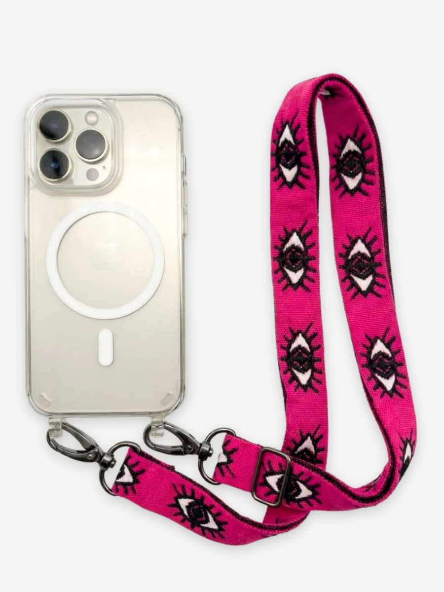 Handykette EYES PINK Set mit Hülle transparent