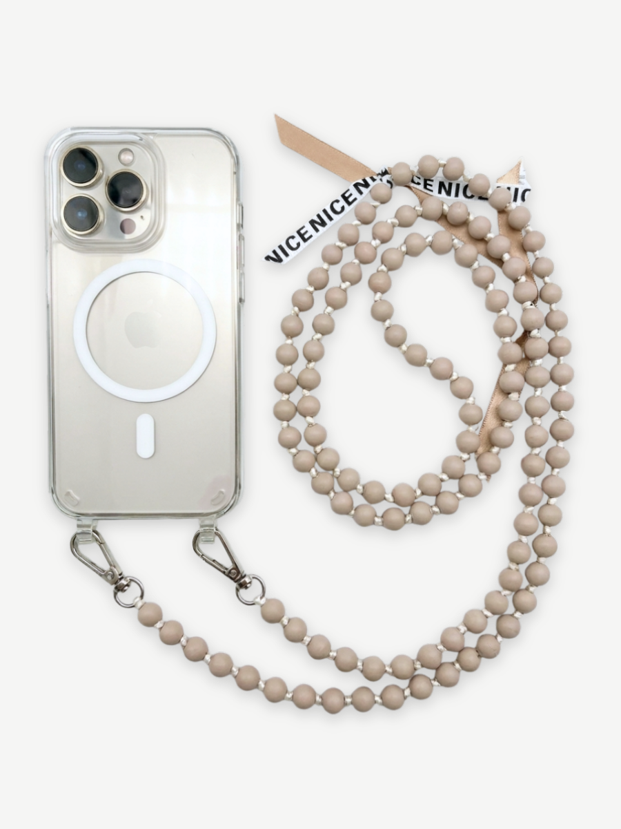 Handykette IBIZA BEIGE Set mit Hülle transparent