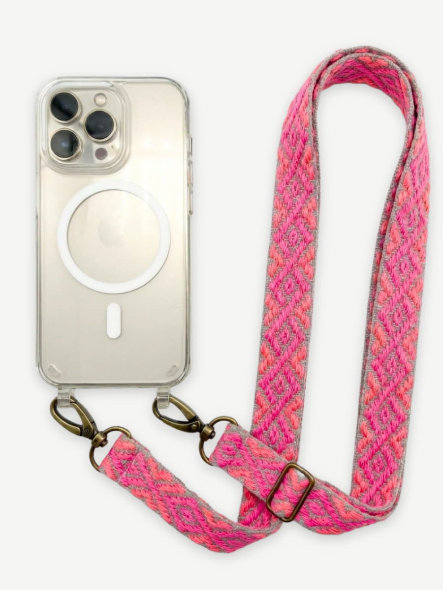 Handykette MAYA GRAU NEON Set mit Hülle transparent iphone