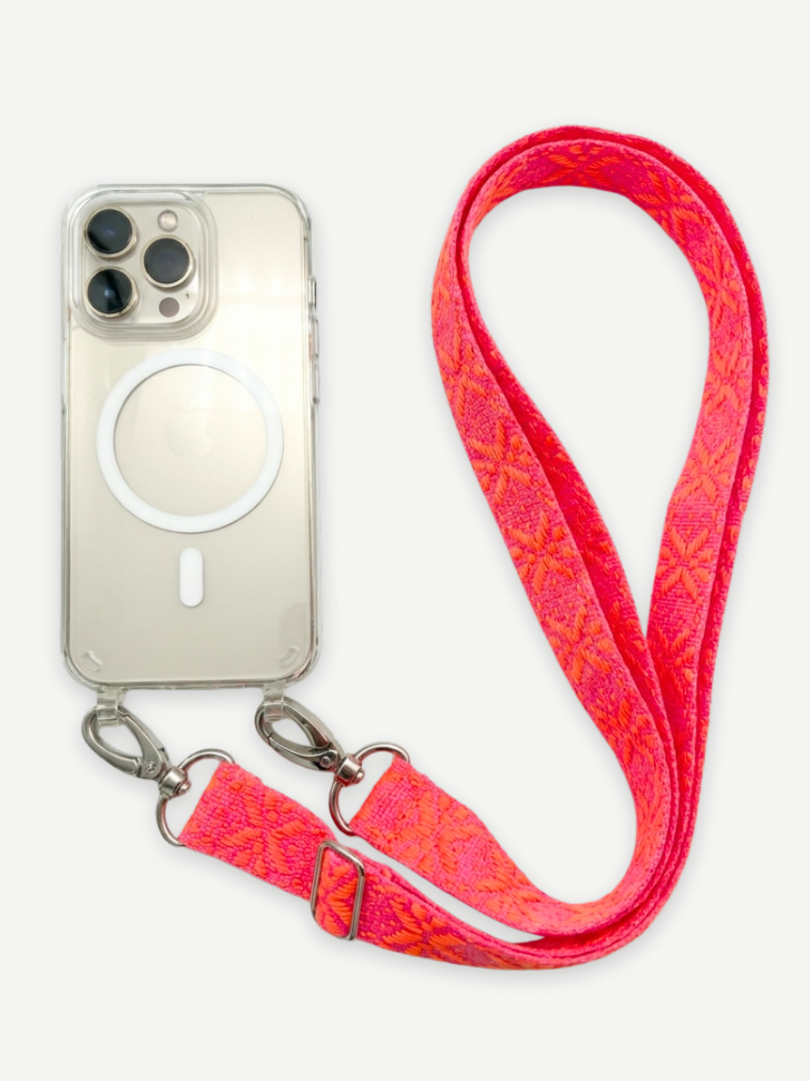 Handykette MAYA PINK ORANGE Set mit Hülle transparent
