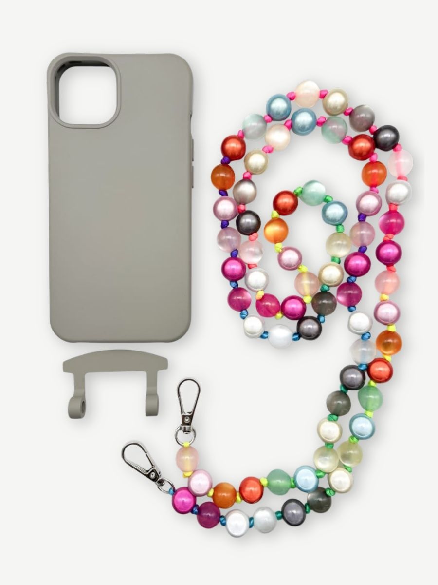 Handykette MIRACLE RAINBOW PASTELL Set Hülle grau iPhone