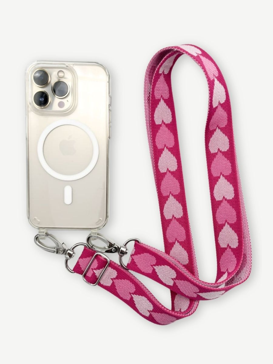 Handykette PINKY HEARTS Set mit Hülle transparent iphone