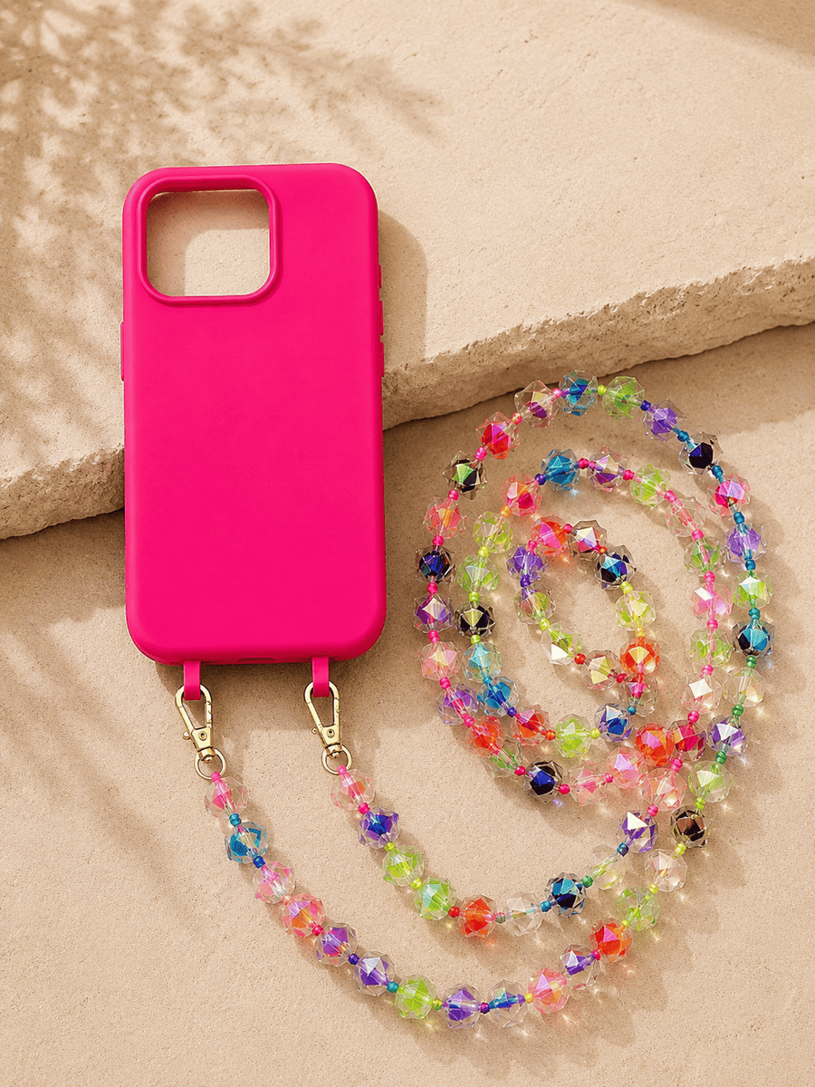 Handykette kleine Würfel mit pinker Handyhülle für iPhone