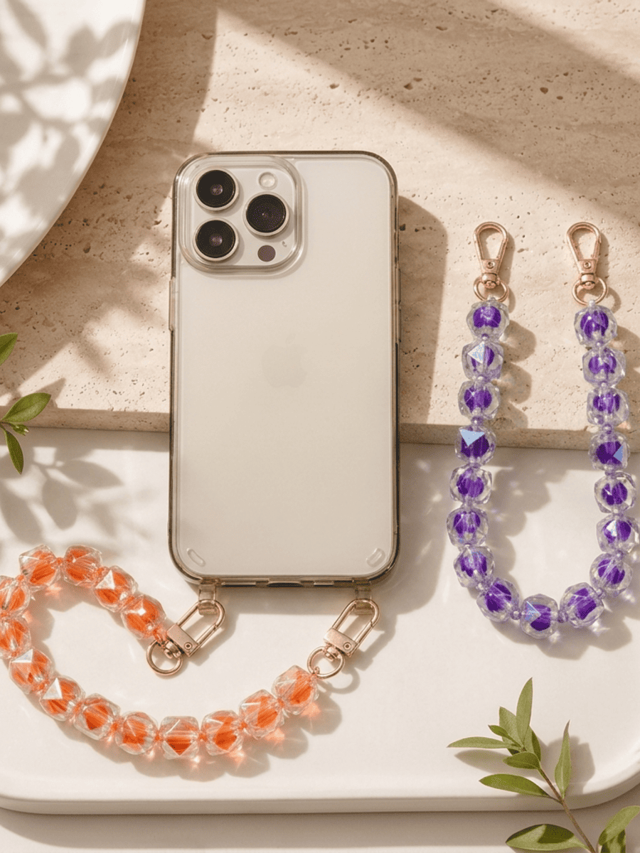 Handykette cubes orange und lila mit Handy