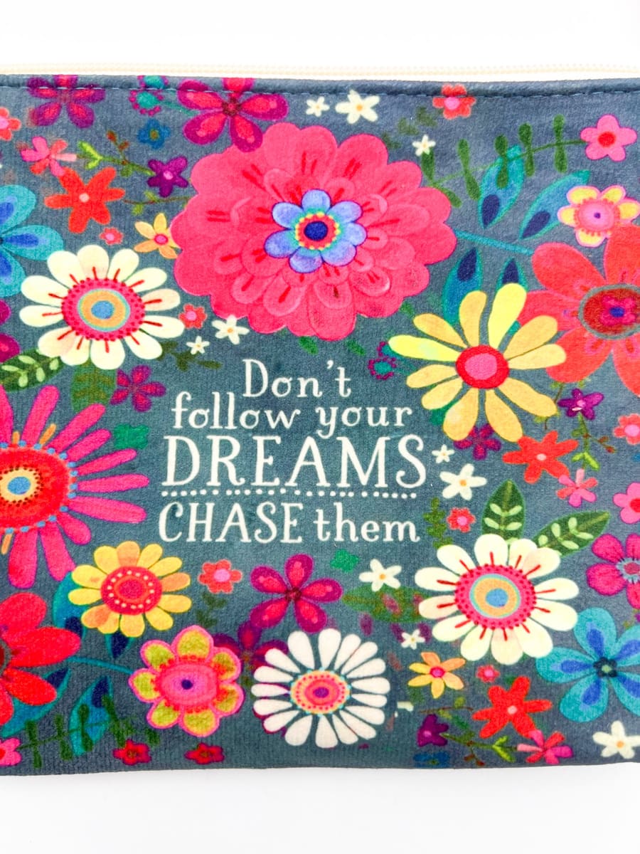 Kosmetiktasche dunkelblau mit pinken Blumen