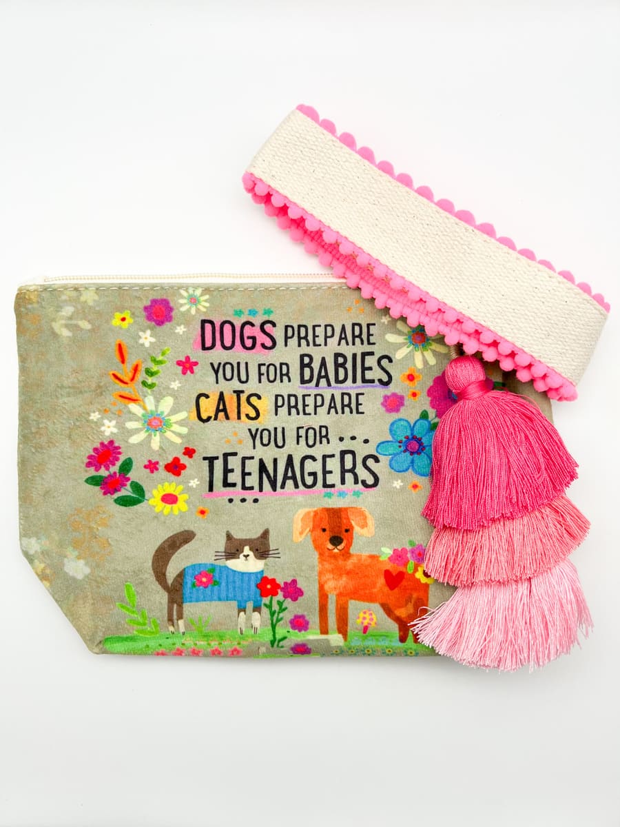 Kosmetiktasche Katzen Hunde grün pink