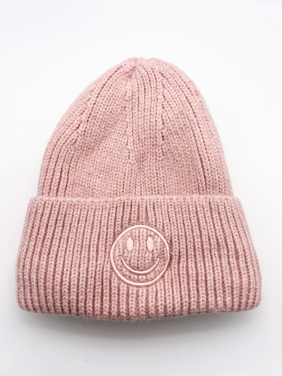 Strickmütze rosa mit Smiley