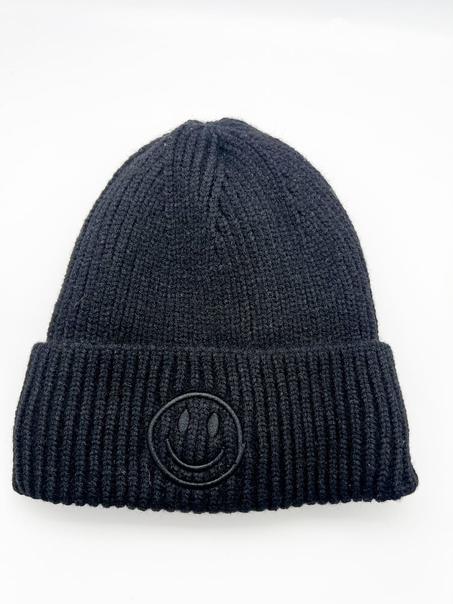 Strickmütze schwarz mit Smiley