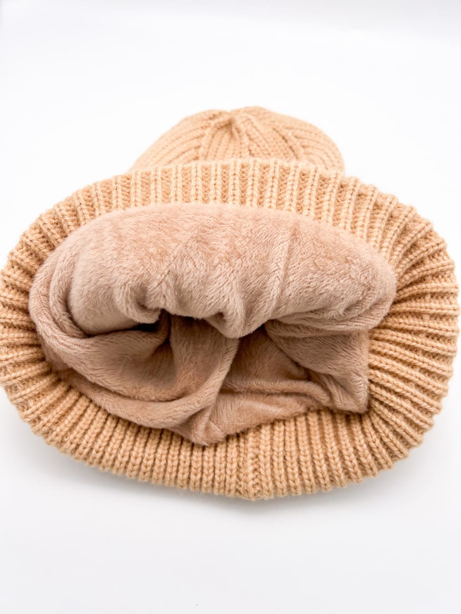 Strickmütze beige mit Smiley