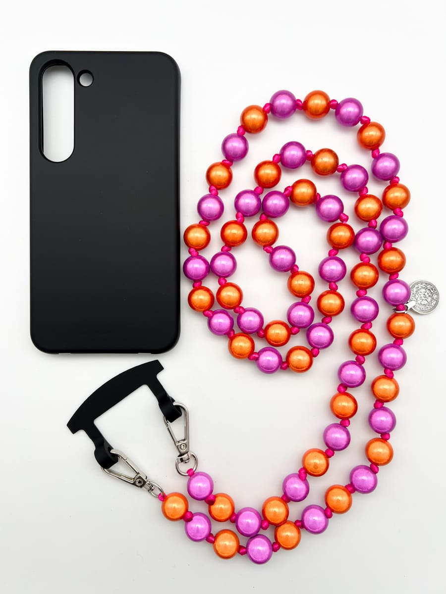 Set Handykette MIRACLE PINK ORANGE mit Hülle COAL für Samsung