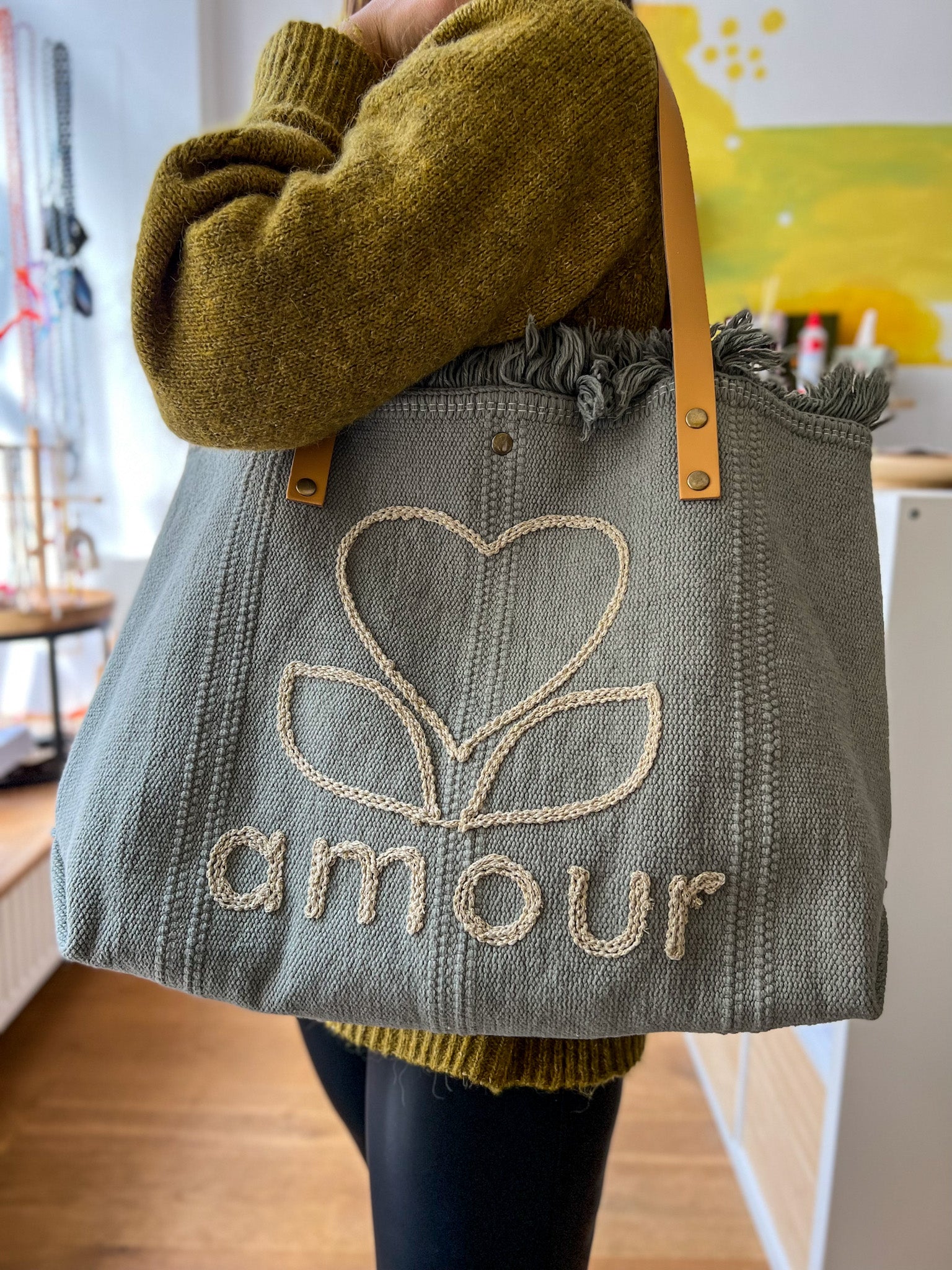 Strandtasche MON AMOUR blaugrau