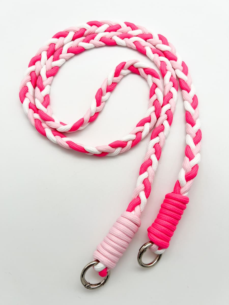 Handykette geflochten pink weiss