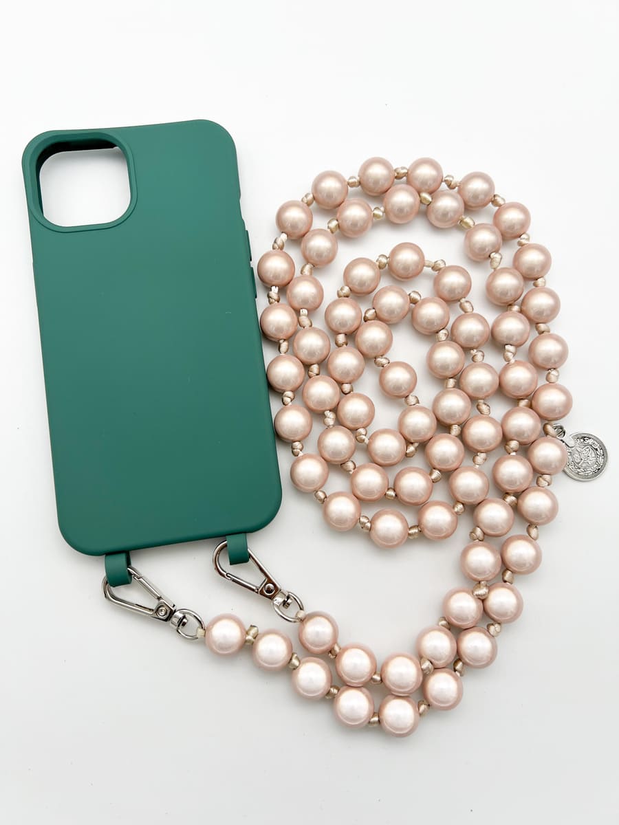 HAndykette aus Magic Pearls beige mit Case petrol