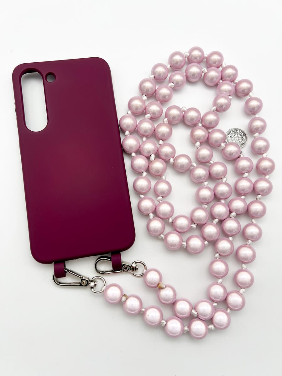 Handykette Magic Pearls rosa mit beerenfarbenem Case Samsung