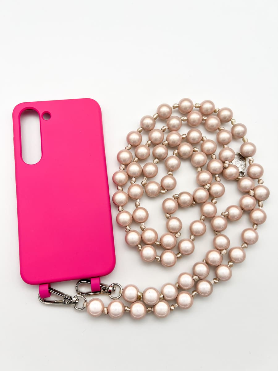 Set Handykette MIRACLE BEIGE mit Hülle HOT PINK für Samsung