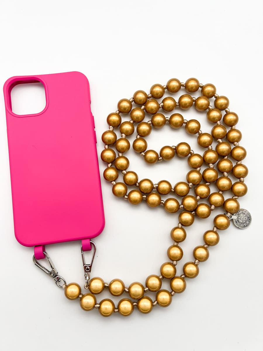 Set Handykette MIRACLE GOLD mit Hülle HOT PINK für iPhone