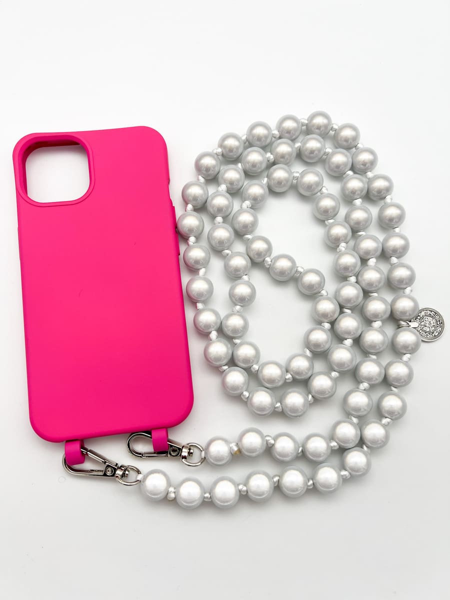 Set Handykette MIRACLE SILVER mit Hülle HOT PINK für iPhone