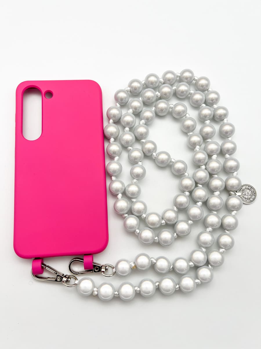 Set Handykette MIRACLE SILVER mit Hülle HOT PINK für Samsung