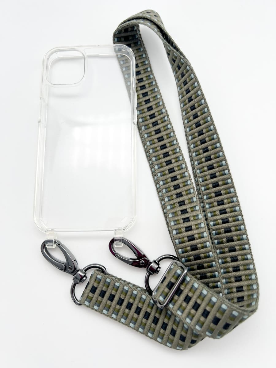 Set Handykette STRIPES OLIV mit Hülle AIR transparent