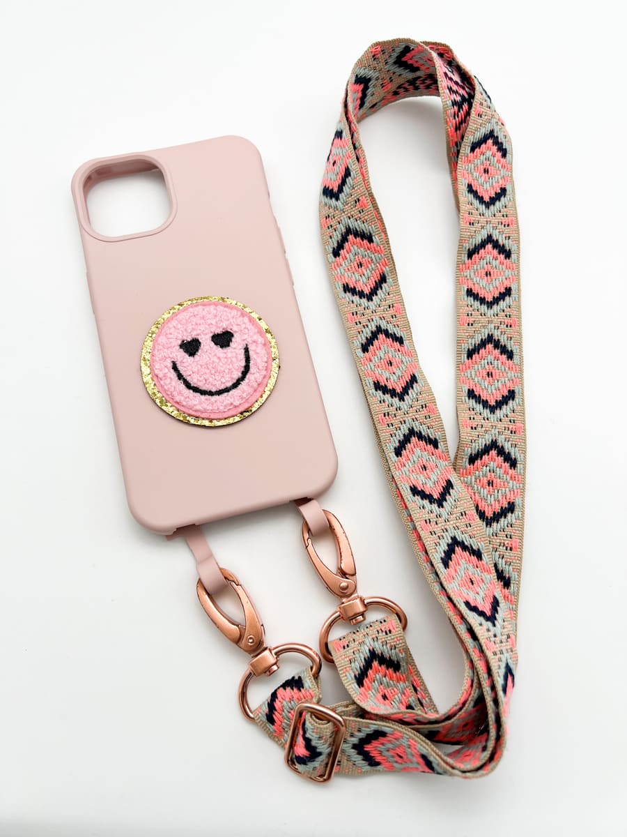 Hülle rosa mit Smileysticker rosa