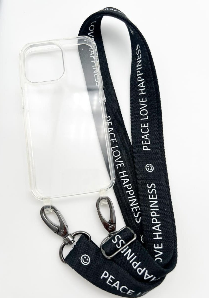 HAndyband Handykette schwarz Love Happiness Peace