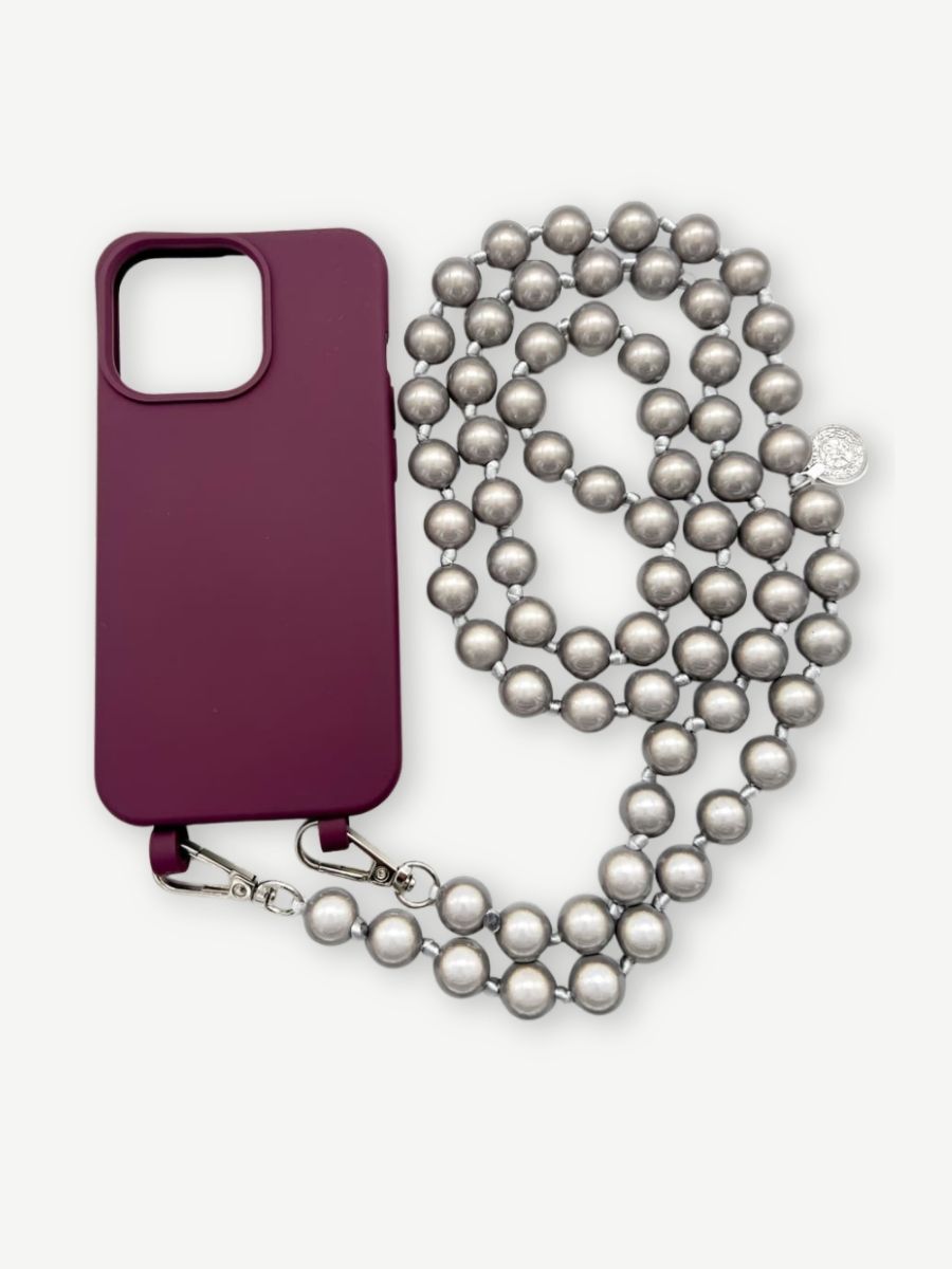 Kette grau aus Magic Pearls Handykette Hülle berry