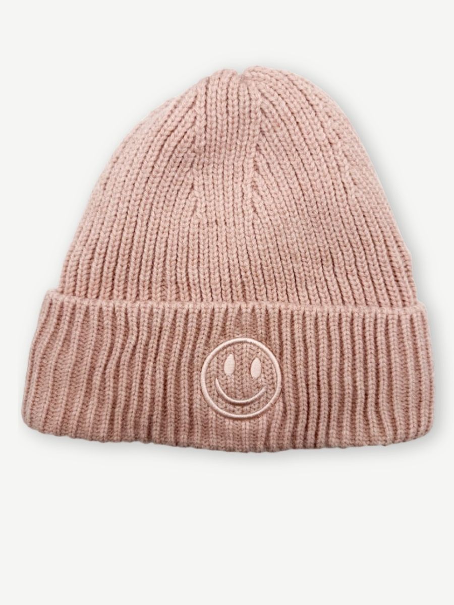 Strickmütze rosa mit Smiley