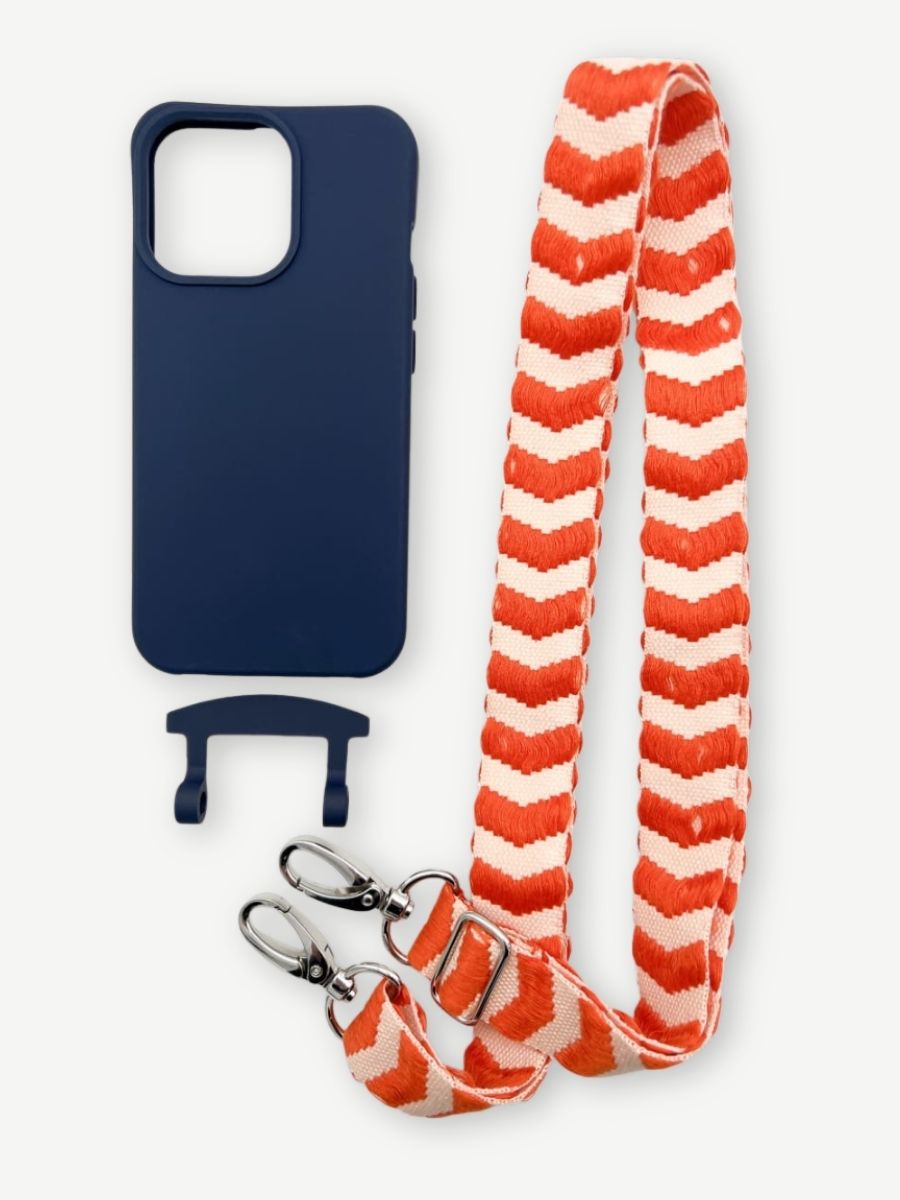 Set Handykette ARROW ORANGE mit Hülle NAVY für iPhone