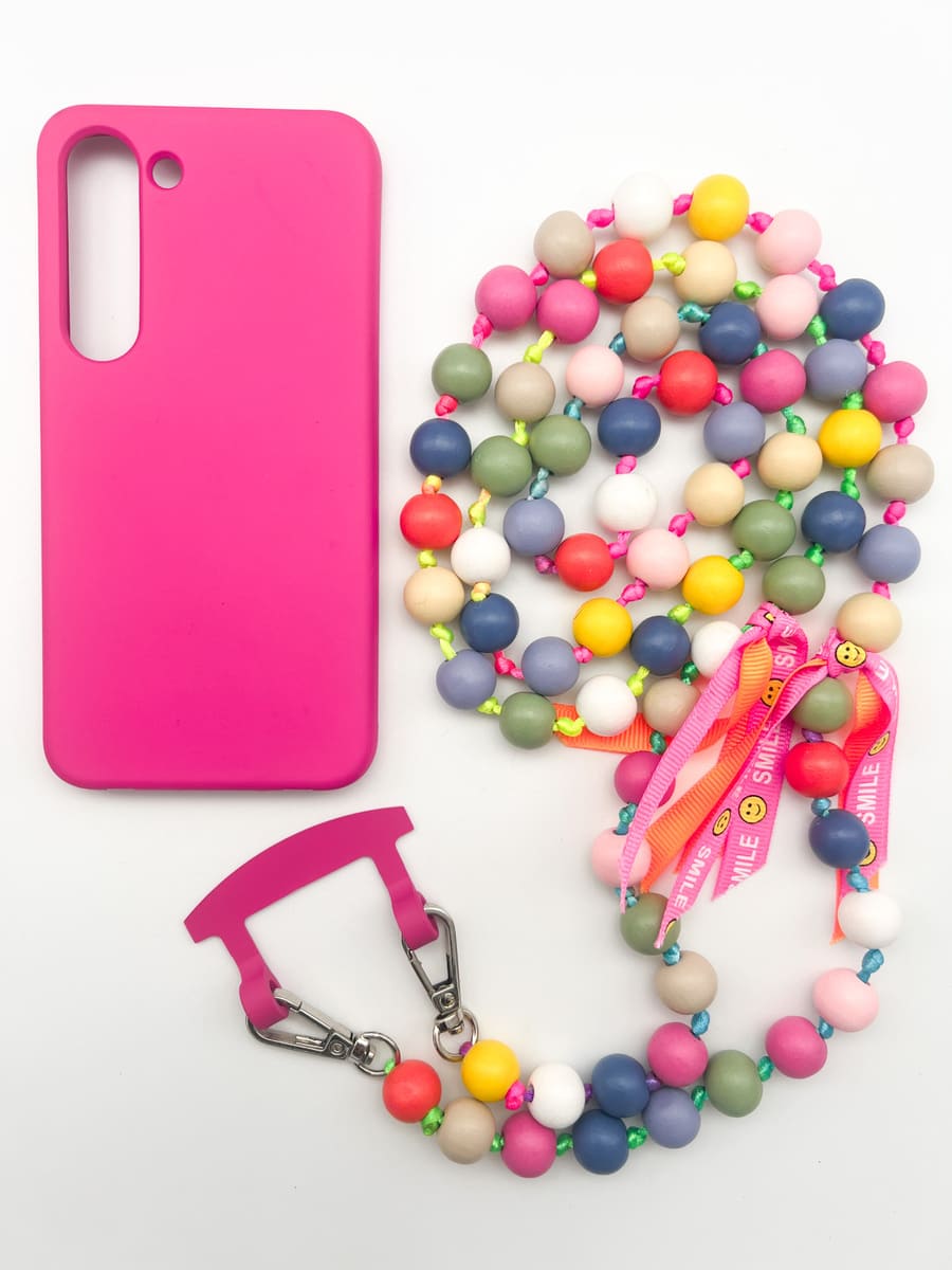 Set Handykette BIG IBIZA BUNT mit Hülle HOT PINK für Samsung