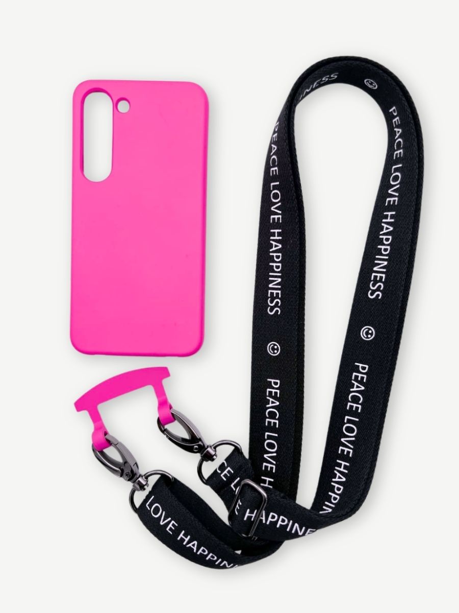 Set Handykette HAPPINESS mit Hülle HOT PINK für Samsung
