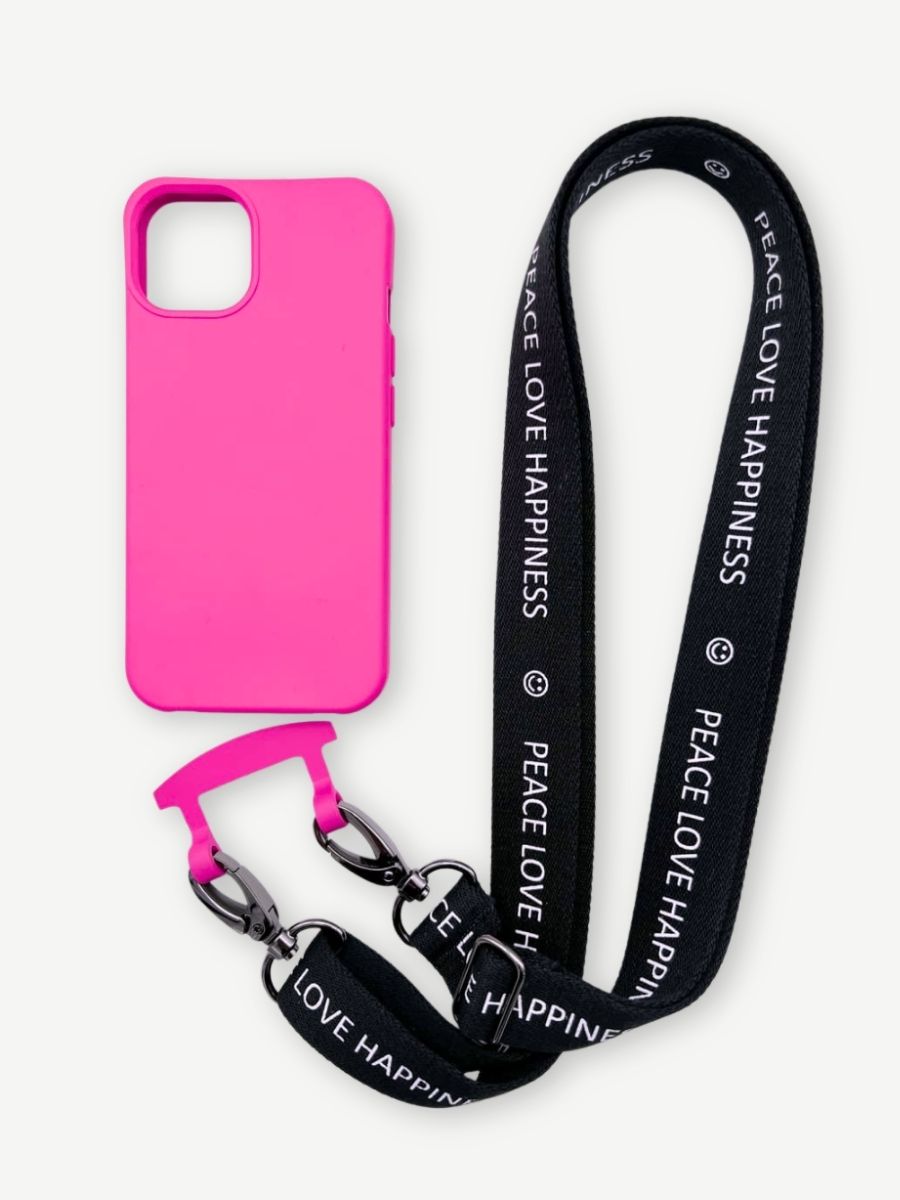 Set Handykette HAPPINESS mit Hülle HOT PINK für iPhone