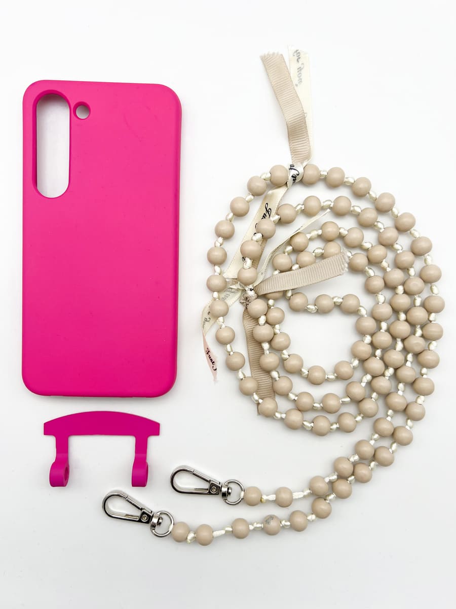 Set Handykette IBIZA BEIGE mit Hülle HOT PINK für Samsung