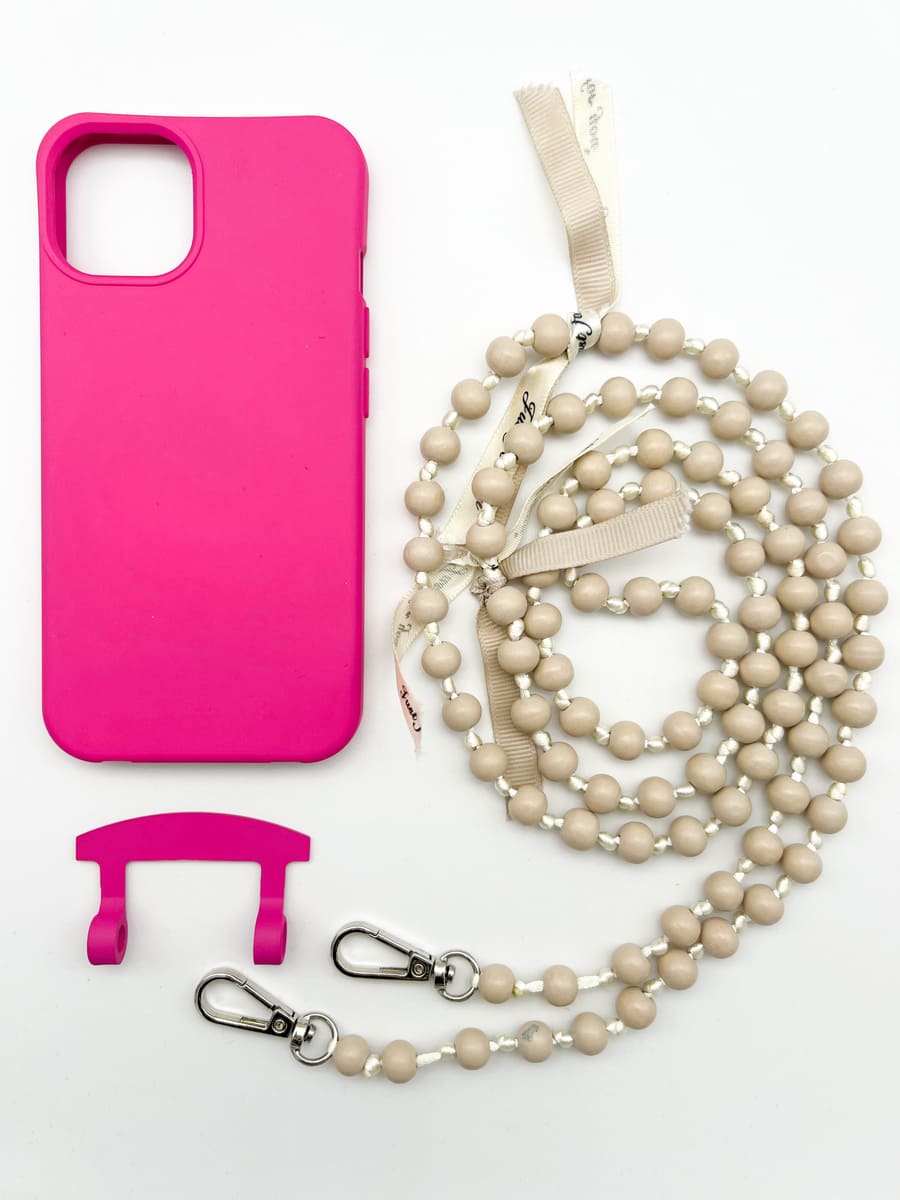 Set Handykette IBIZA BEIGE mit Hülle HOT PINK für iPhone