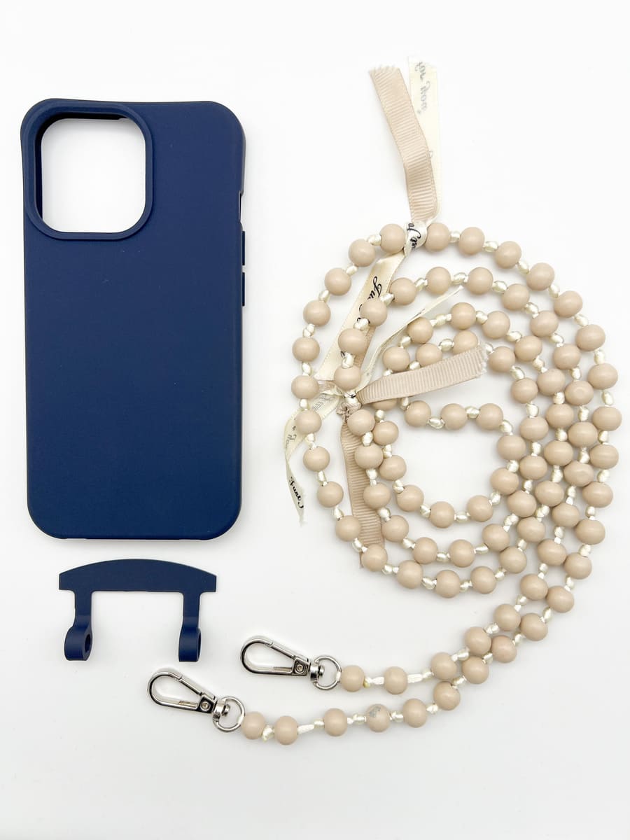 Set Handykette IBIZA BEIGE mit Hülle NAVY für iPhone