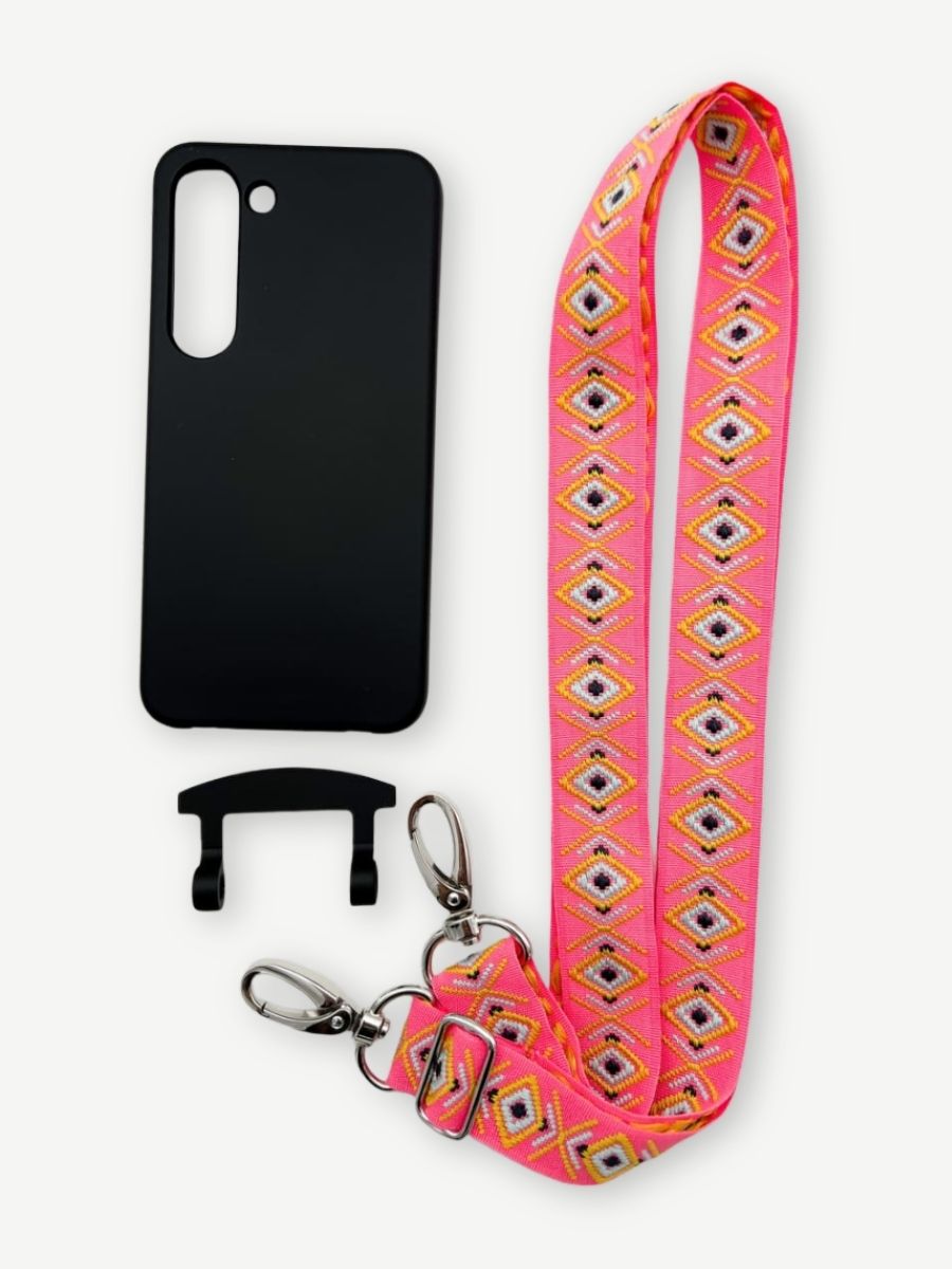 Set Handykette INCA PINK mit Hülle COAL für Samsung