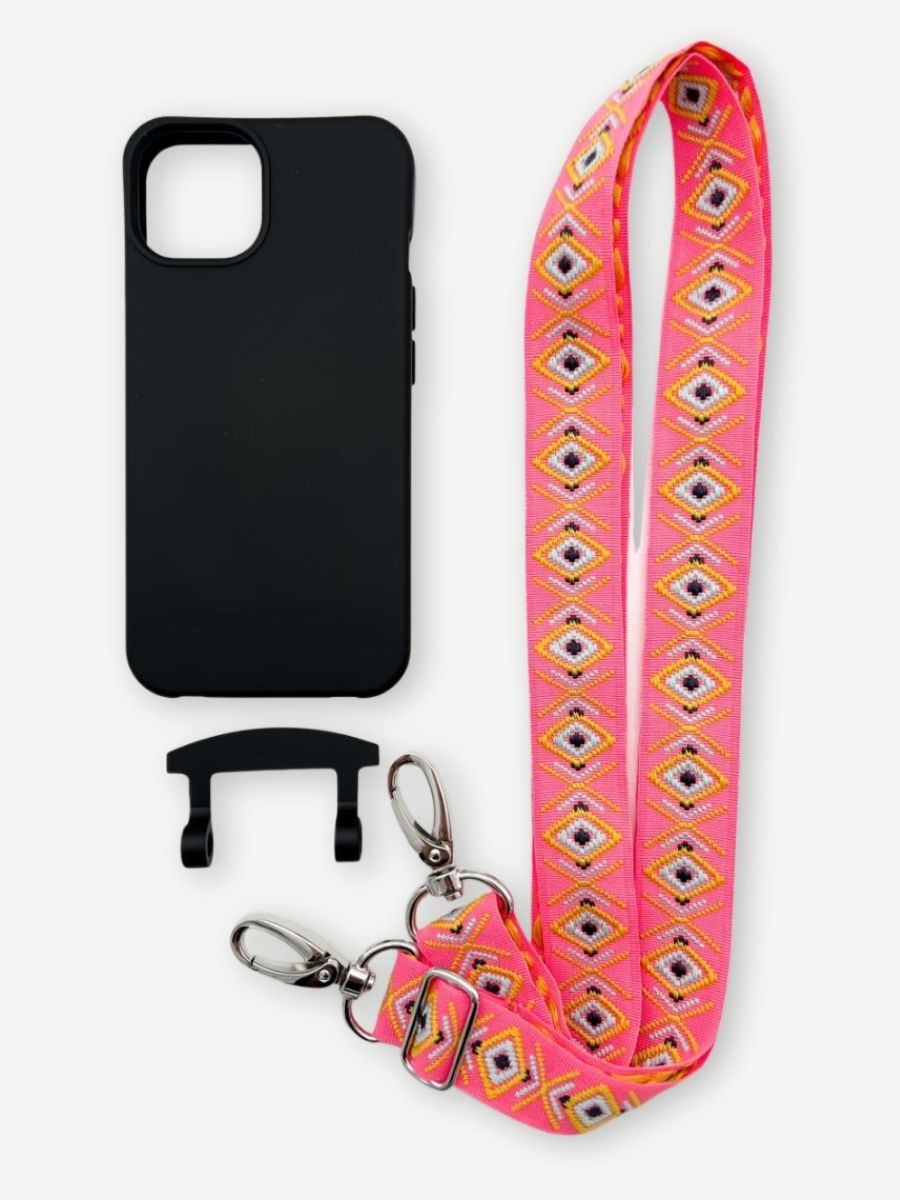 Set Handykette INCA PINK mit Hülle COAL für iPhone