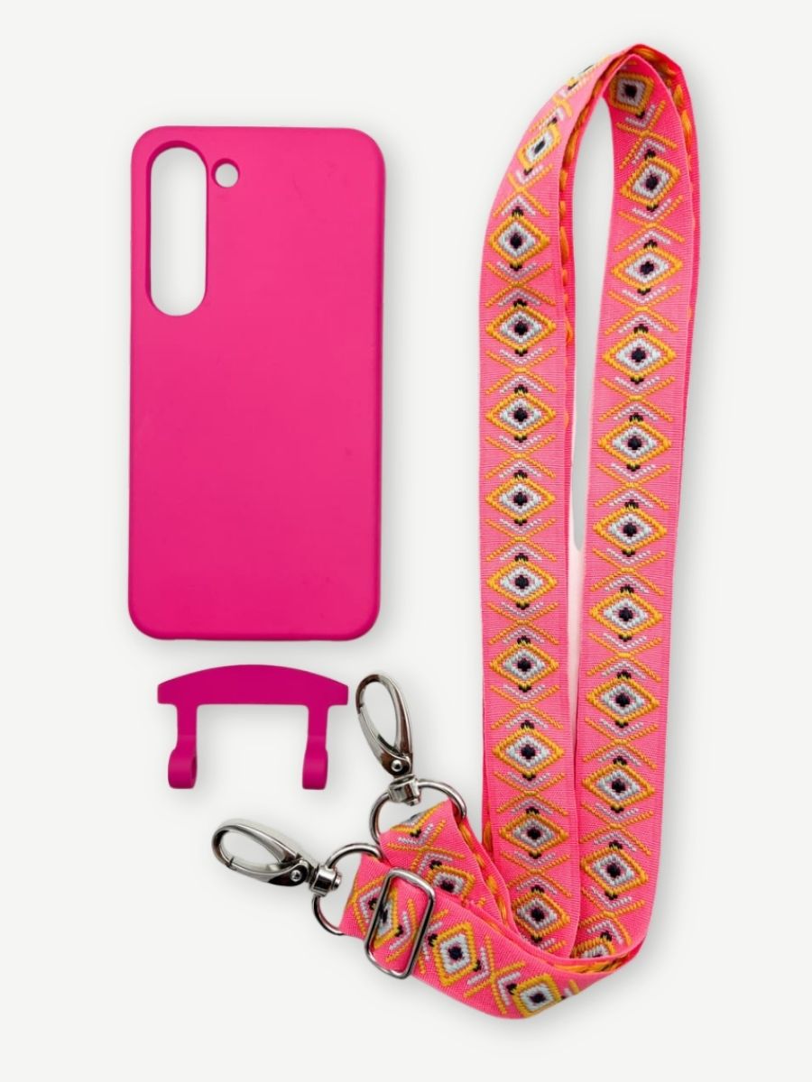 Set Handykette INCA PINK mit Hülle HOT PINK für Samsung
