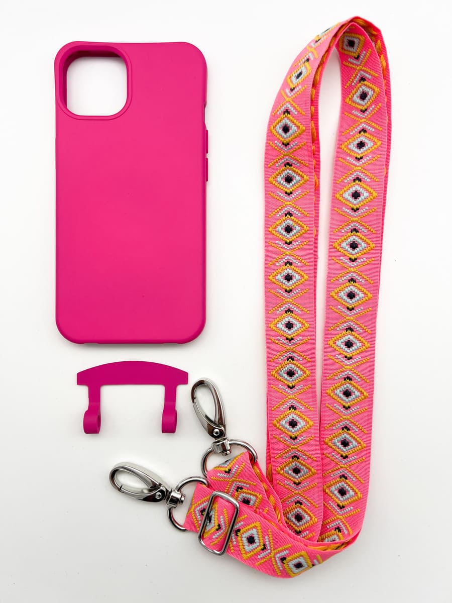 Set Handykette INCA PINK mit Hülle HOT PINK für iPhone