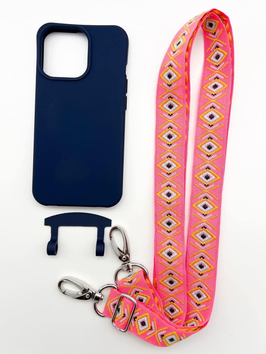 Set Handykette INCA PINK mit Hülle NAVY für iPhone