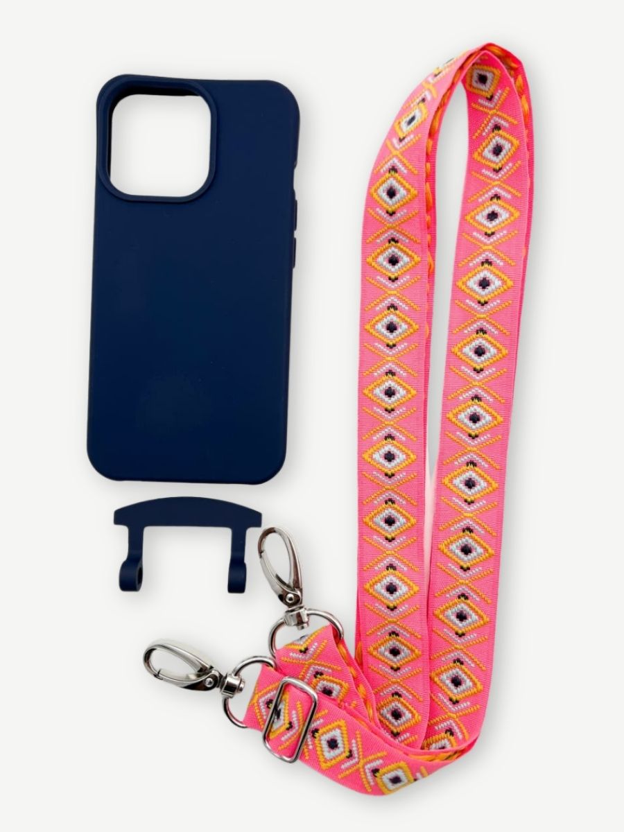 Set Handykette INCA PINK mit Hülle NAVY für iPhone