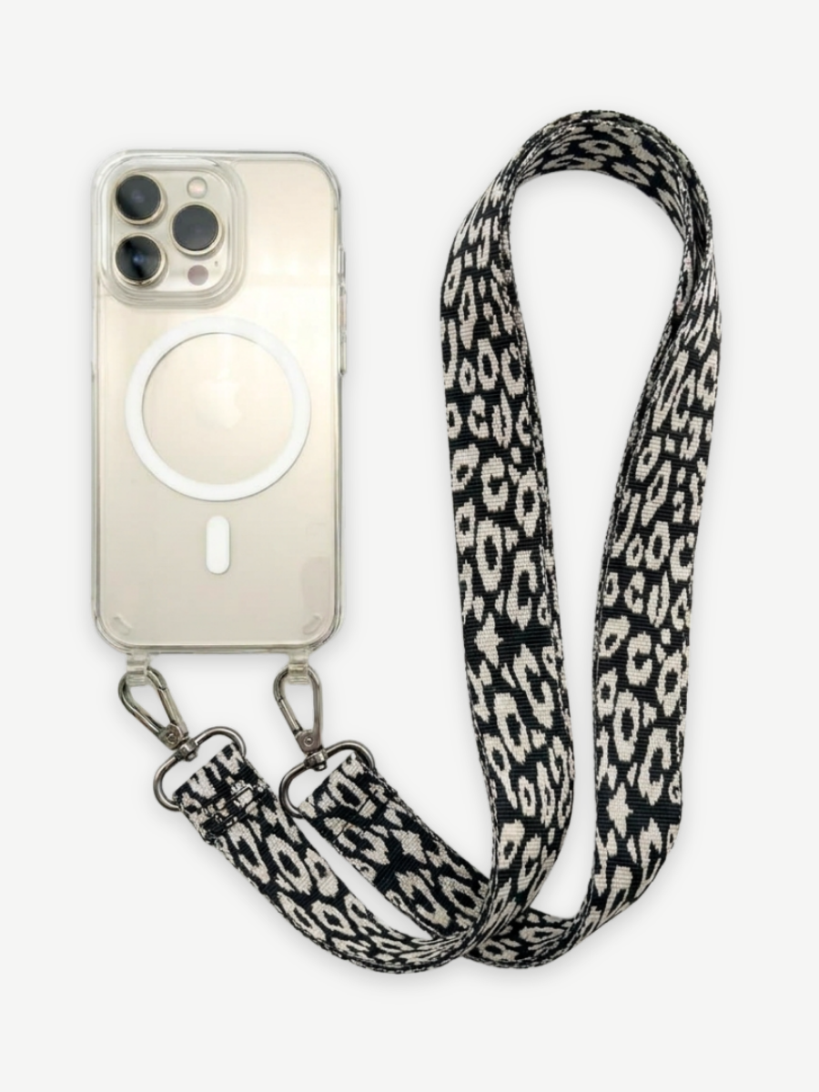 Set Handykette LEO BLACK mit Hülle AIR transparent