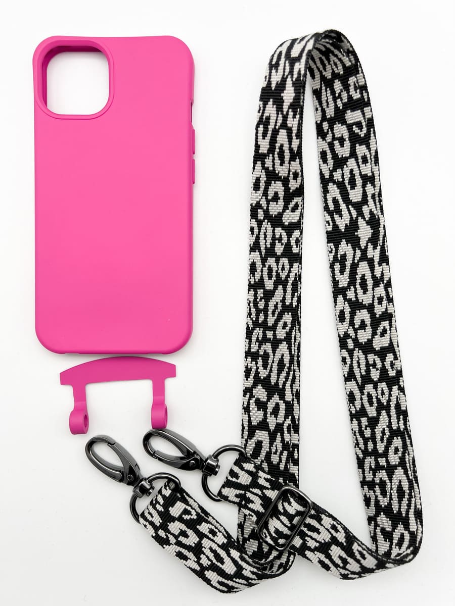 Set Handykette LEO BLACK mit Hülle HOT PINK für iPhone