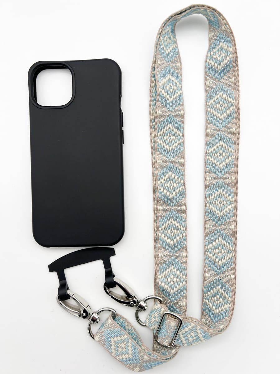 Set Handykette MAYA LIGHT BLUE mit Hülle COAL für iPhone